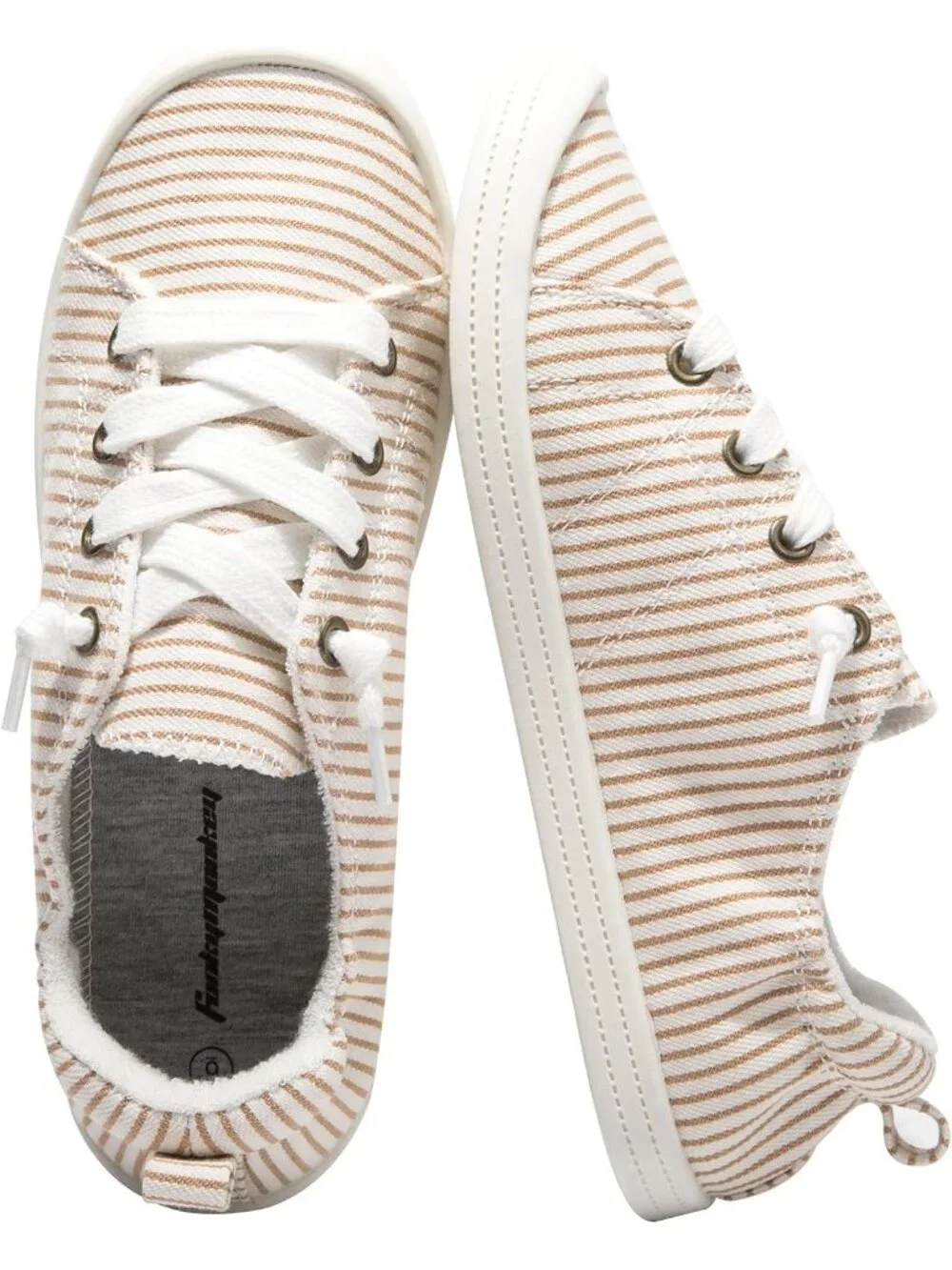 Women's Beige Stripe Comfortable Lace-Up Flat Breathable Walking Casual Sneakers